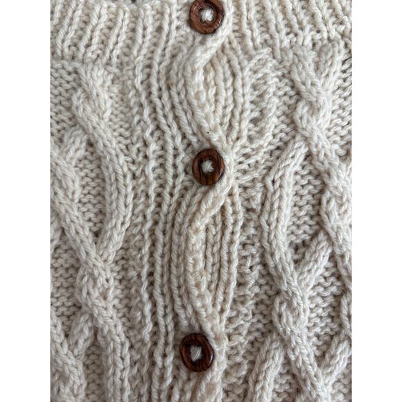 Men’s Vintage Wool Fisherman Sweater Wooden Buttons Cable Knit L–XL - Picture 2 of 3